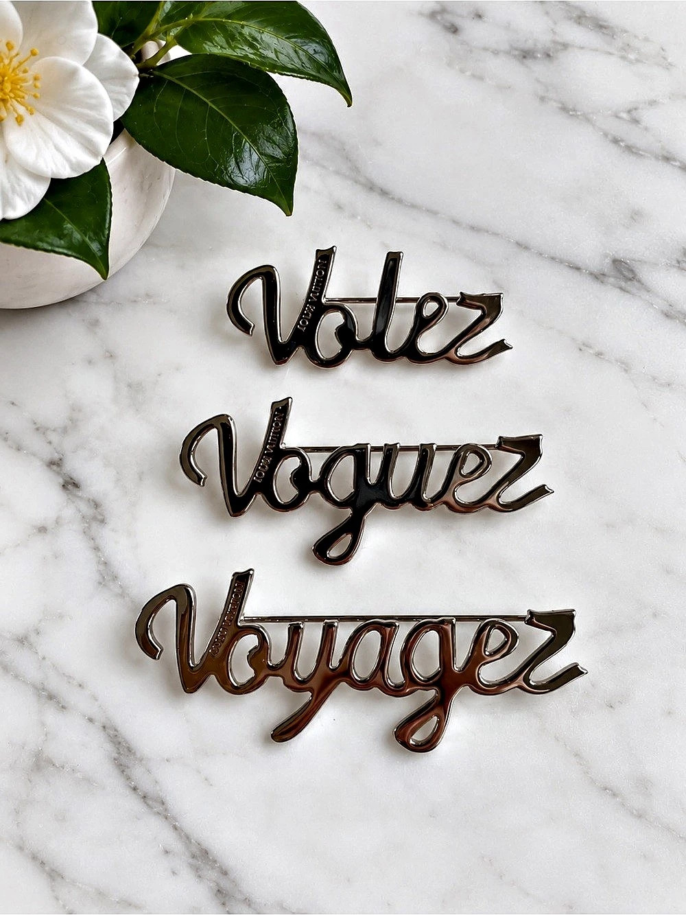 LOUIS VUITTON - Volez Voguez Voyagez Brooch Pin Set in Silver Like New